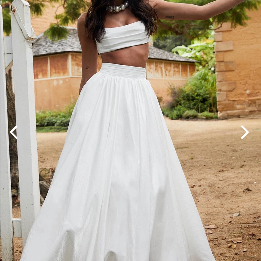 White Maxi A-Line Skirt Set of Two Pieces Pleated for Bride